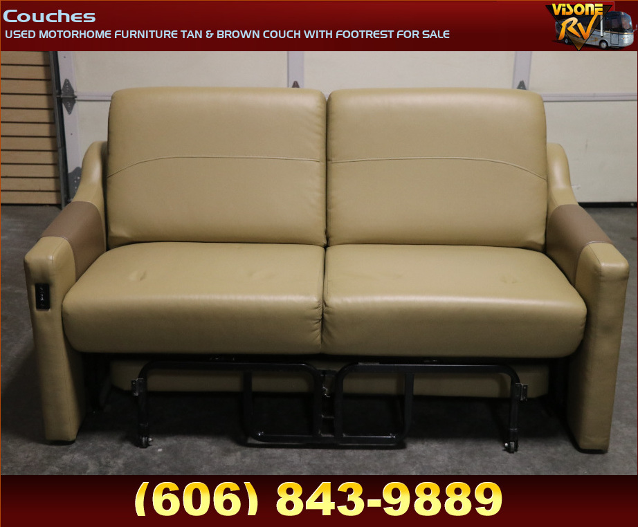 RV Furniture USED MOTORHOME FURNITURE TAN & BROWN COUCH WITH FOOTREST