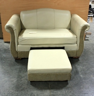 USED LEATHER/SUEDE FLEXSTEEL LOVESEAT WITH FOOT REST FOR SALE