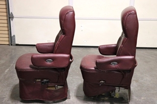USED RV/MOTORHOME FURNITURE SET OF 2 BURGUNDY FLEXSTEEL CAPTAIN CHAIRS FOR SALE