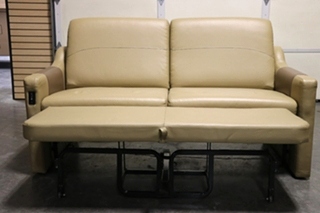 USED MOTORHOME FURNITURE TAN & BROWN COUCH WITH FOOTREST FOR SALE