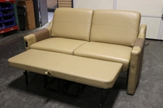 USED MOTORHOME FURNITURE TAN & BROWN COUCH WITH FOOTREST FOR SALE