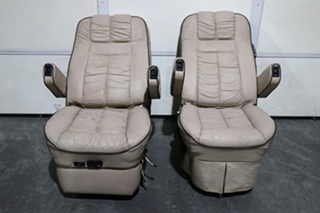 USED RV/MOTORHOME TAN WITH BLACK TRIM FLEXSTEEL CAPTAIN CHAIR SET FOR SALE