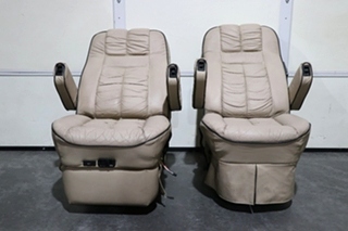 USED RV/MOTORHOME TAN WITH BLACK TRIM FLEXSTEEL CAPTAIN CHAIR SET FOR SALE