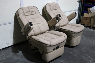 USED RV/MOTORHOME TAN WITH BLACK TRIM FLEXSTEEL CAPTAIN CHAIR SET FOR SALE