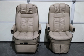 USED RV/MOTORHOME TAN WITH BLACK TRIM FLEXSTEEL CAPTAIN CHAIR SET FOR SALE