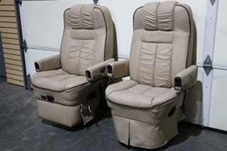 USED RV/MOTORHOME TAN WITH BLACK TRIM FLEXSTEEL CAPTAIN CHAIR SET FOR SALE
