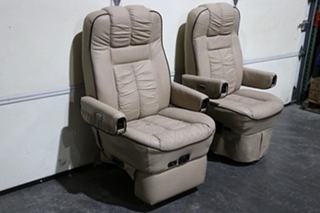 USED RV/MOTORHOME TAN WITH BLACK TRIM FLEXSTEEL CAPTAIN CHAIR SET FOR SALE
