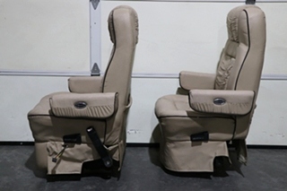 USED RV/MOTORHOME TAN WITH BLACK TRIM FLEXSTEEL CAPTAIN CHAIR SET FOR SALE