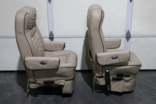 USED RV/MOTORHOME TAN WITH BLACK TRIM FLEXSTEEL CAPTAIN CHAIR SET FOR SALE